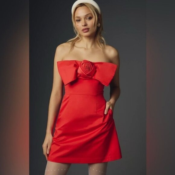 NWT ANTHROPOLOGIE Hutch 3D Rosette Strapless Mini Dress size M - Picture 3 of 7